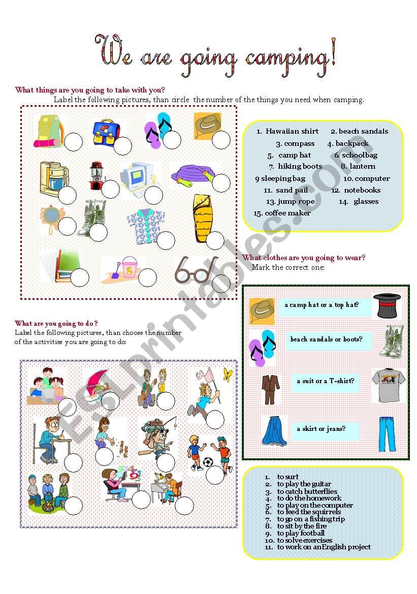 WE ARE GOING CAMPING! worksheet