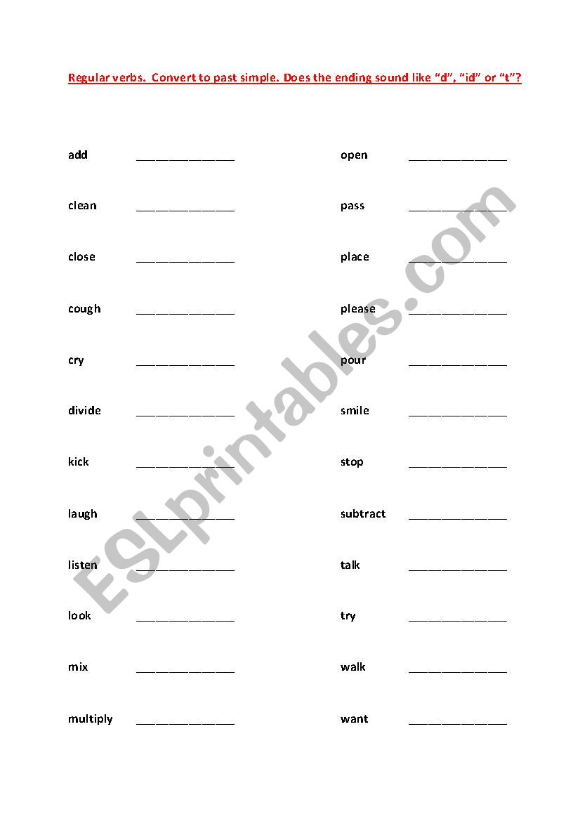 Regular and irregular verbs worksheet