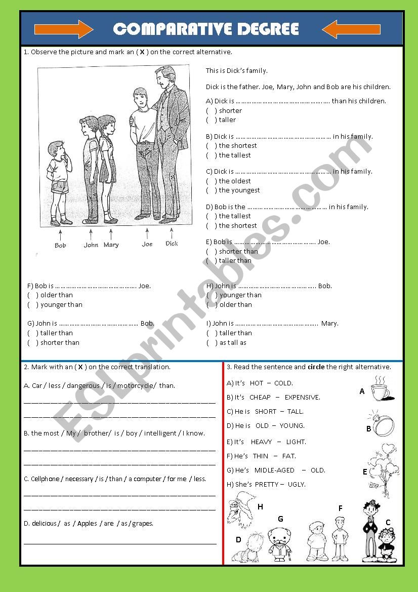 COMPARATIVE DEGREES worksheet