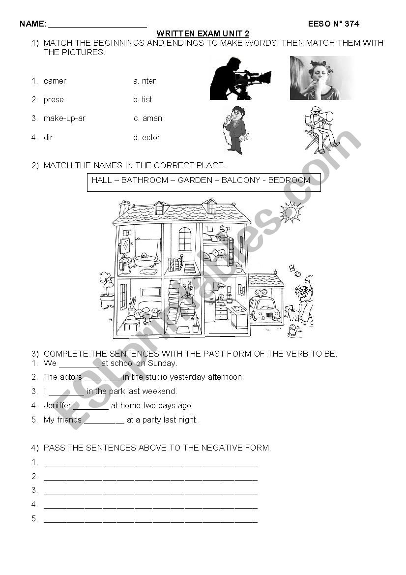 TO BE past form test worksheet