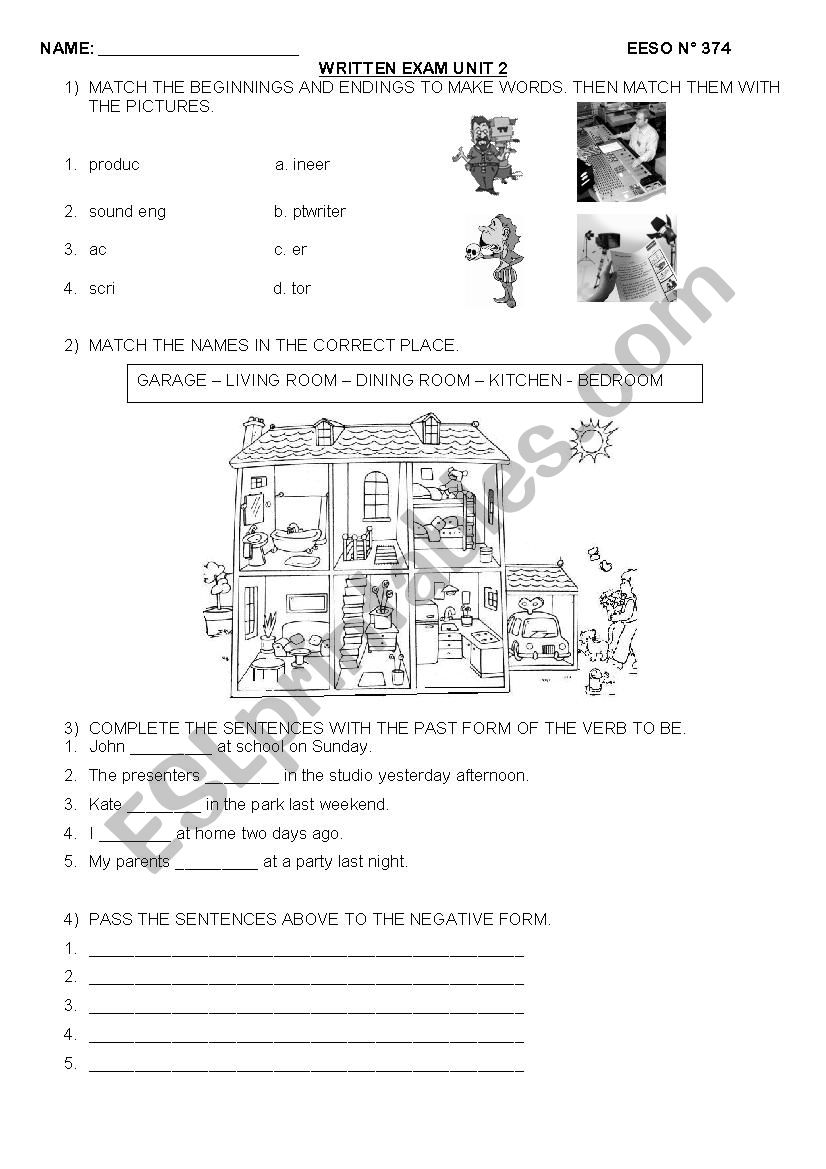 TO BE past form test (B) worksheet