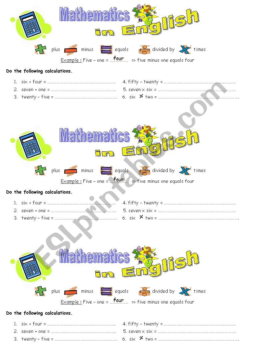Mathematics in English! worksheet