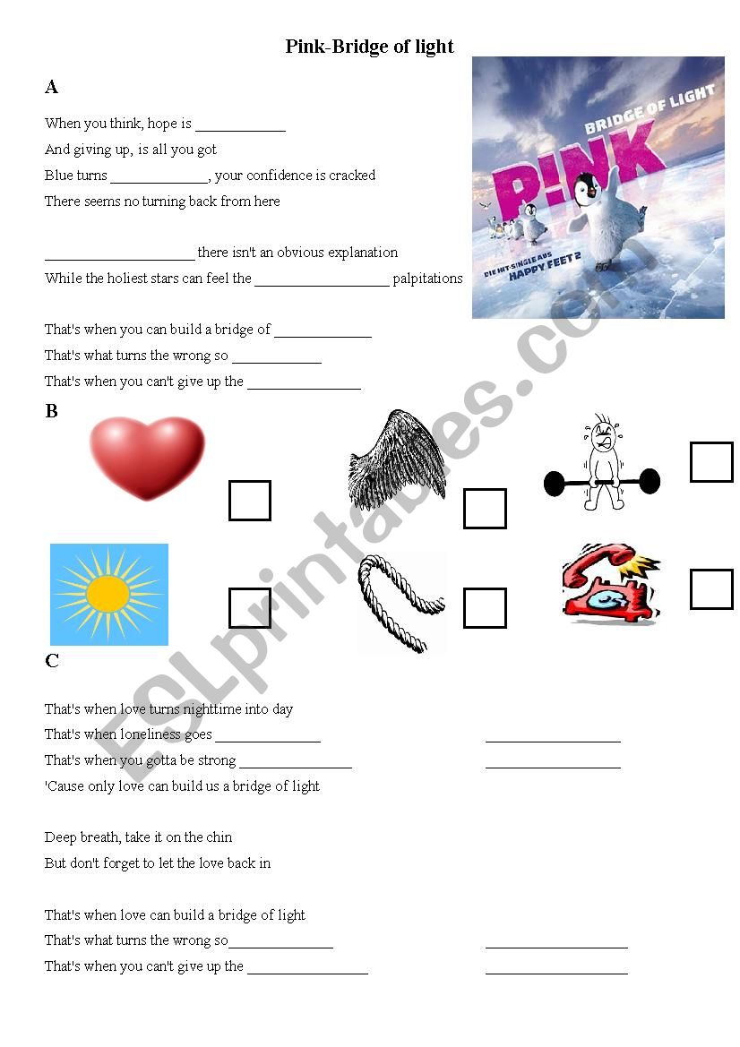 Pink - Bridge of Light worksheet