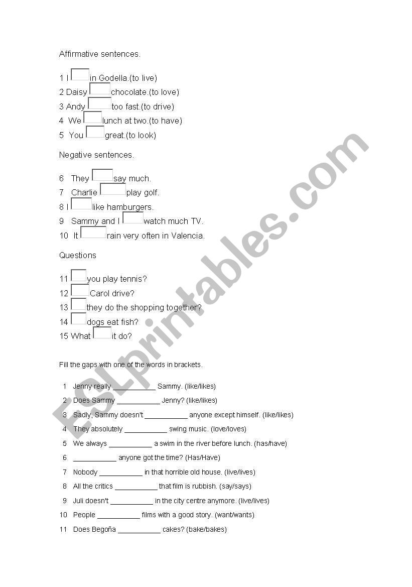 Present Simple exercises worksheet