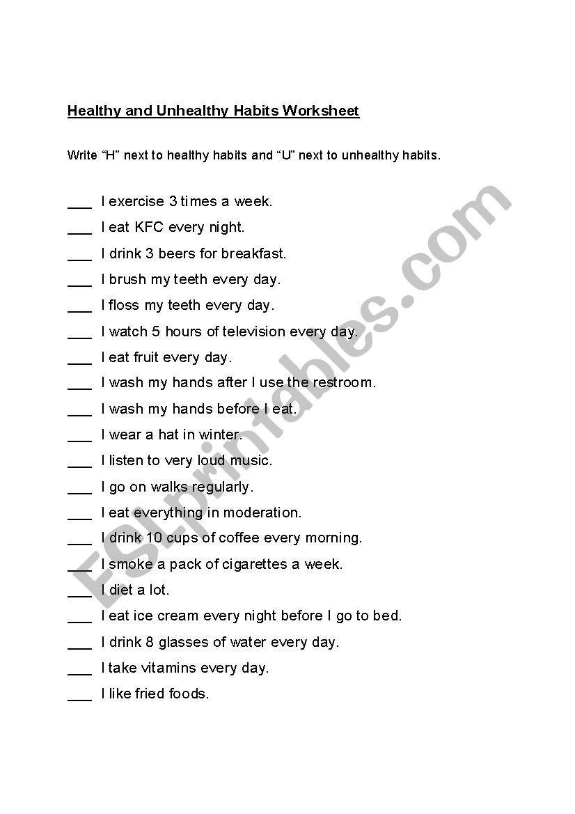 Healthy and Unhealthy checklist