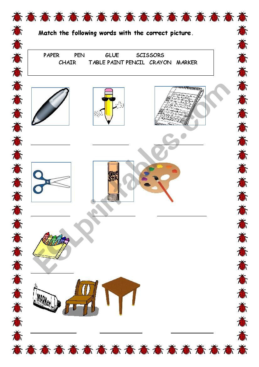 classroom object worksheet