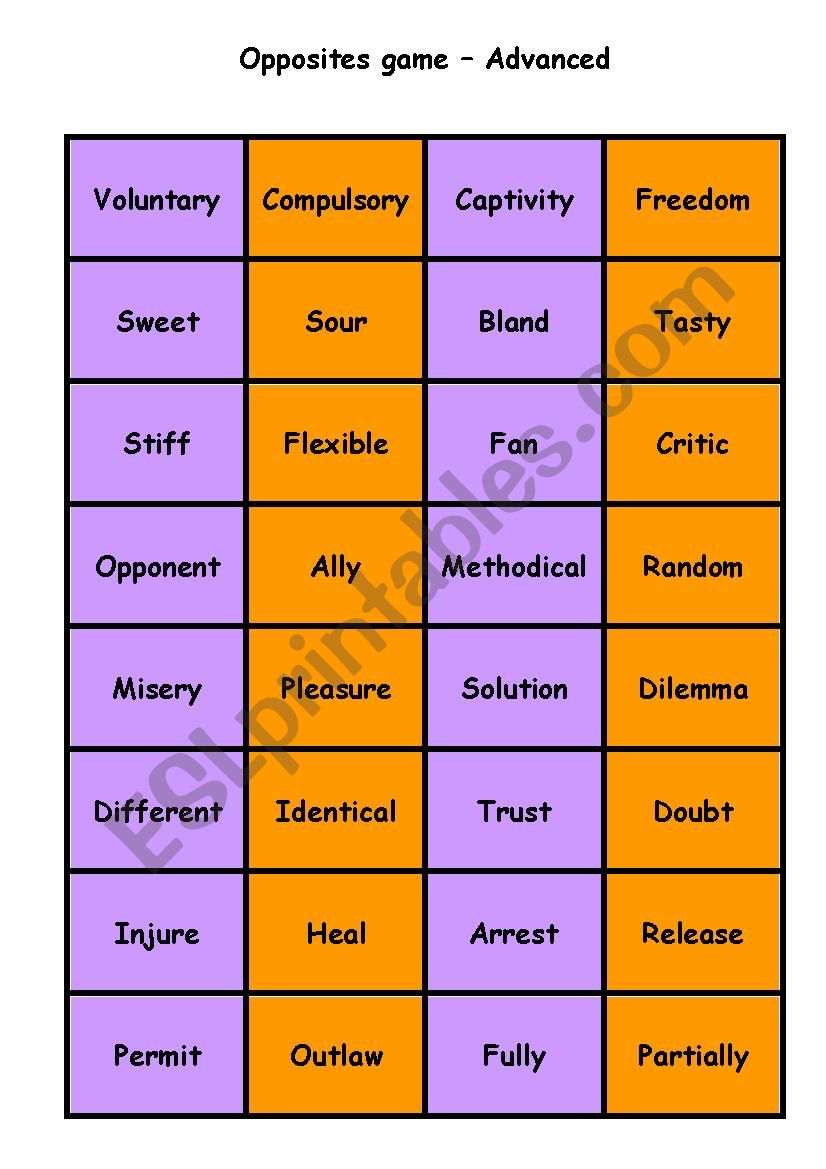 Antonyms Matching Cards worksheet