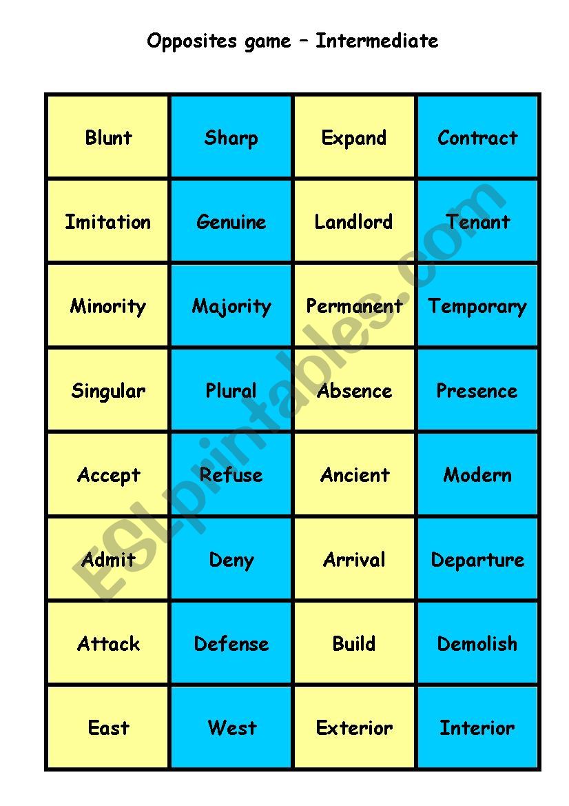 Antonyms Matching Cards - Intermediate