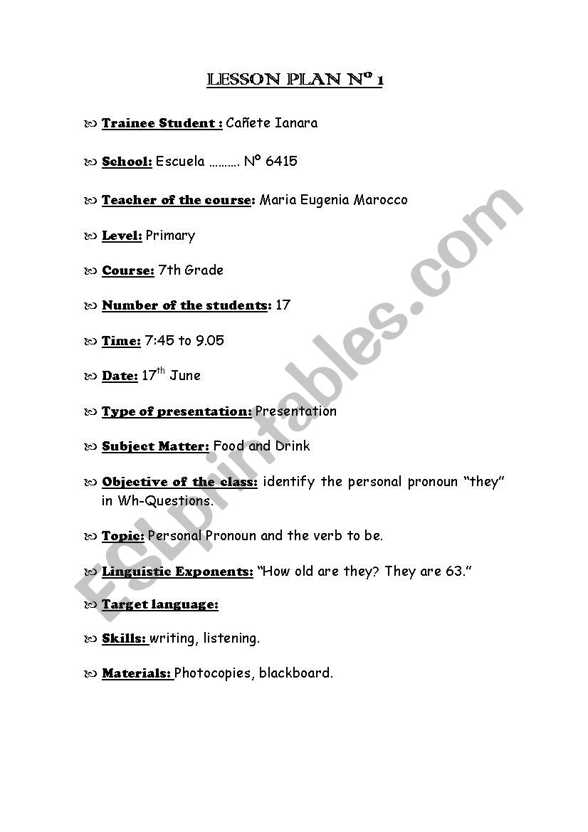 LESSON PLAN worksheet