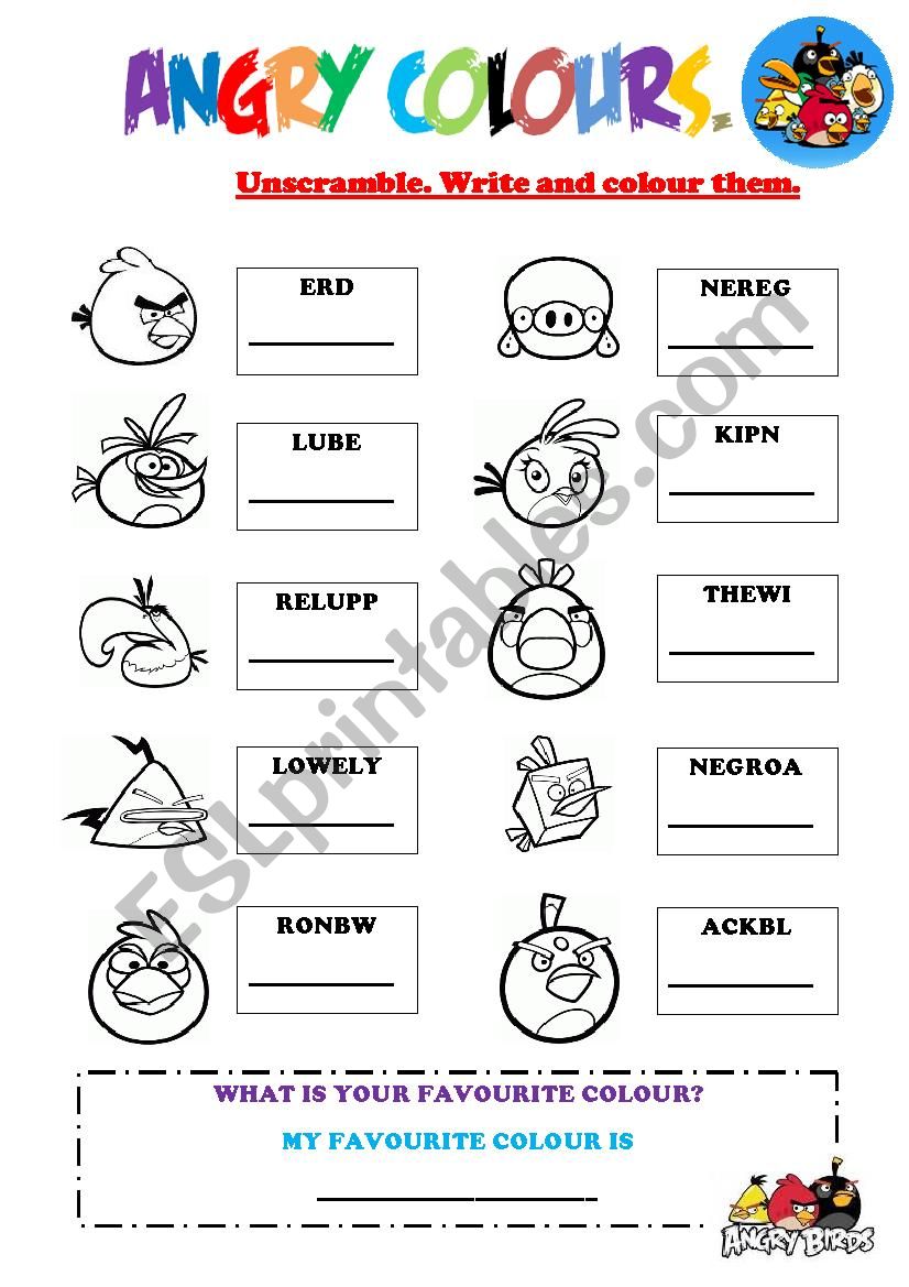 Angry colours worksheet