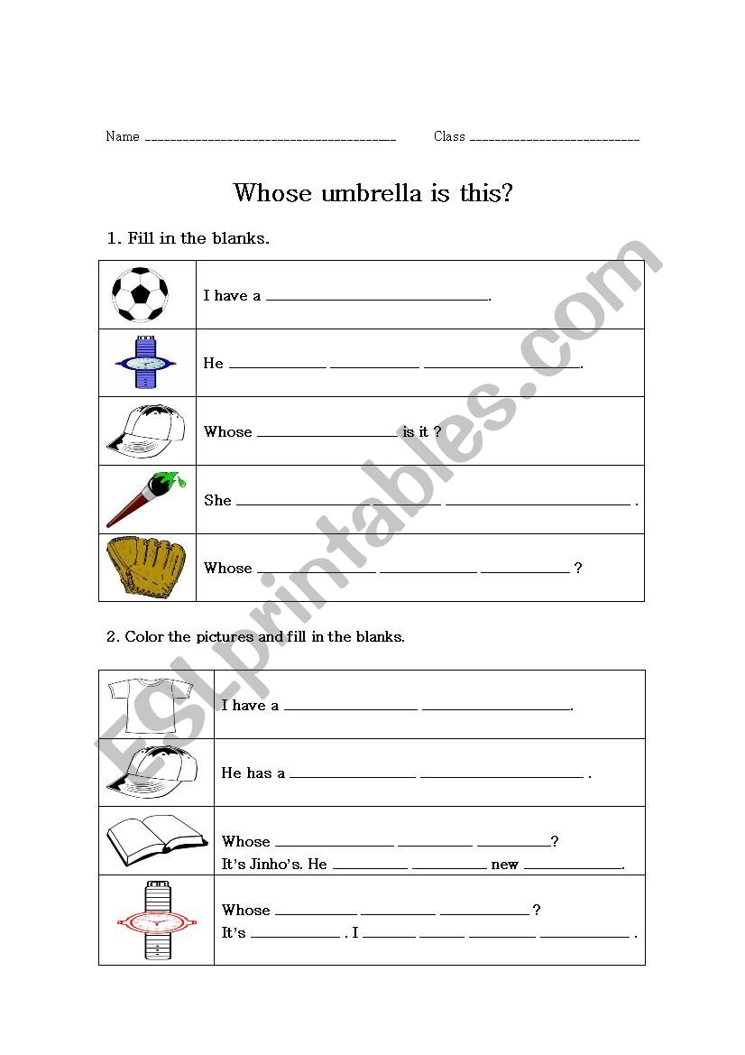 whose ball is this? worksheet