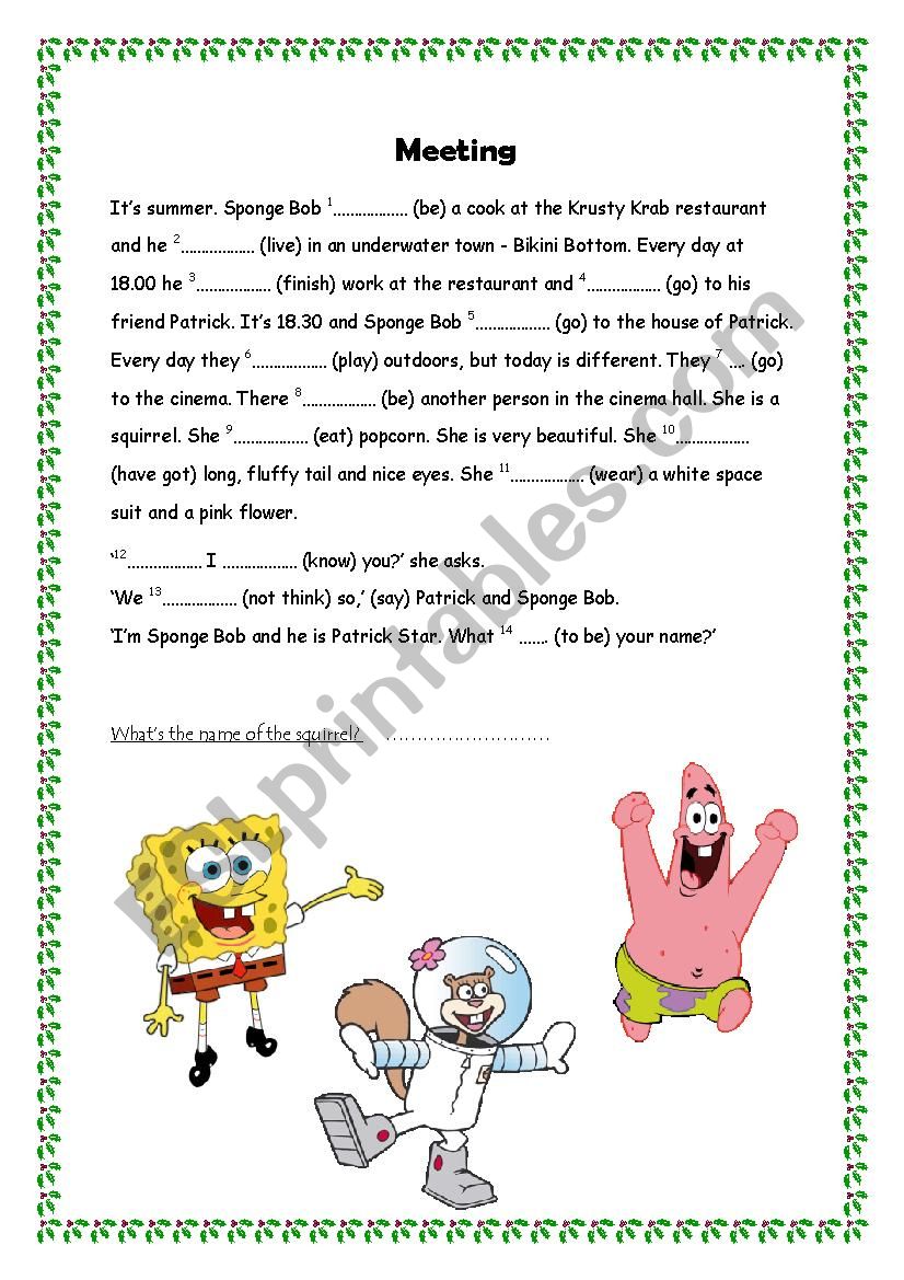 sponge bob (to be) worksheet