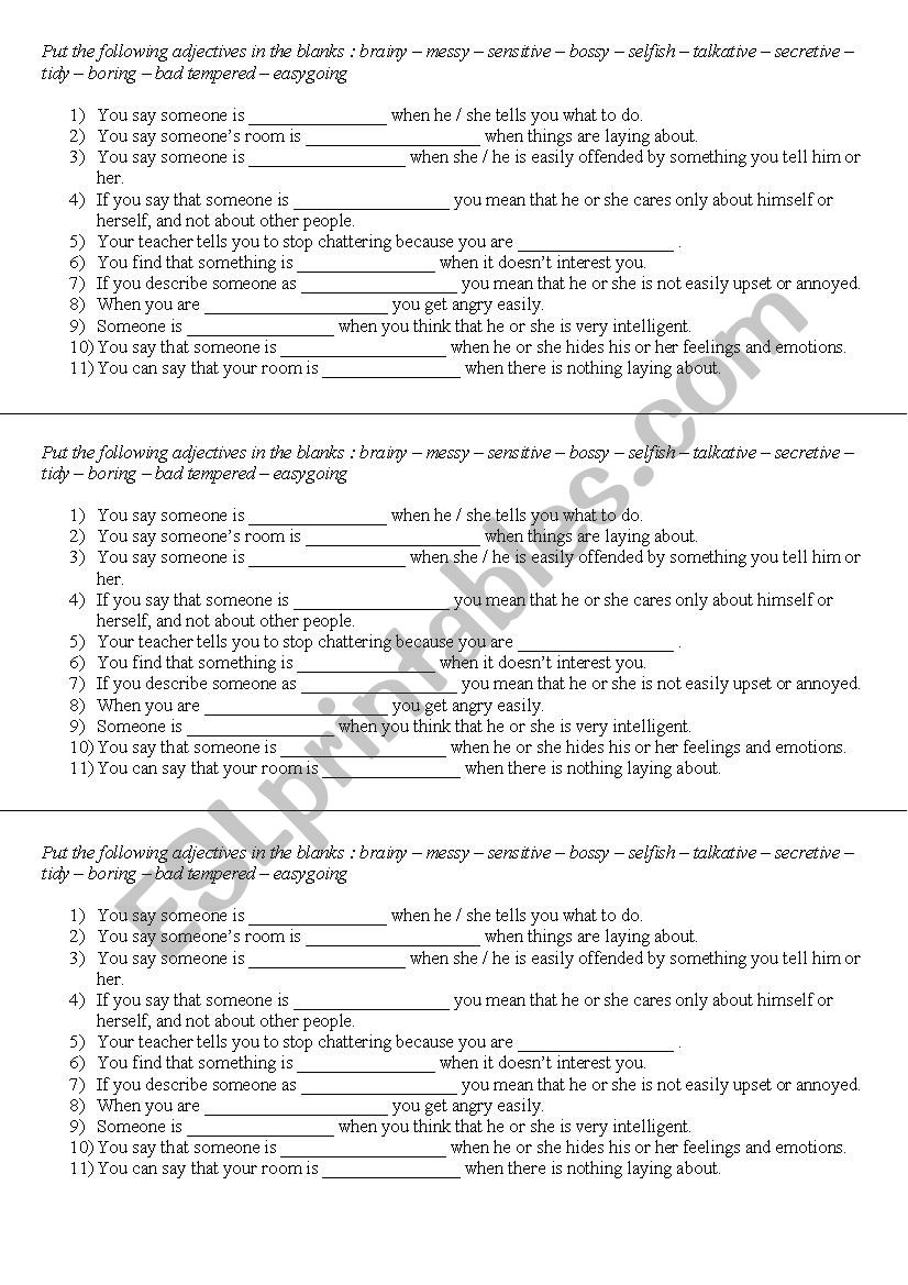 Personality adjectives worksheet