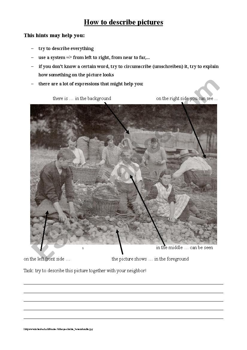 How to describe pictures worksheet