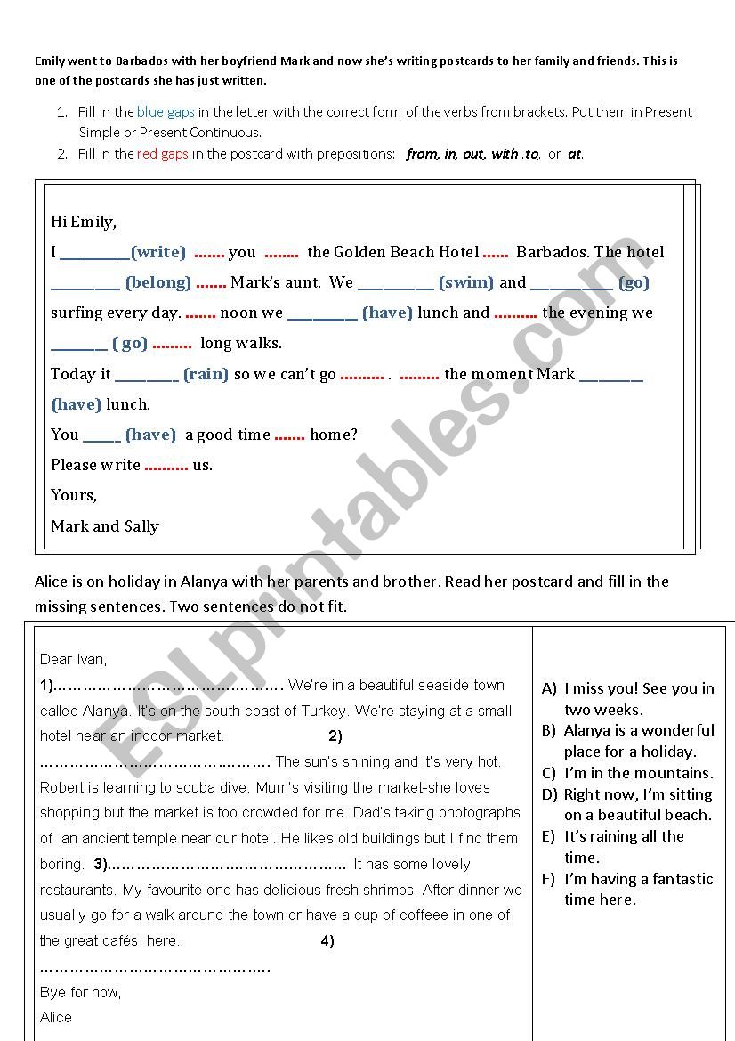 writing a postcard worksheet