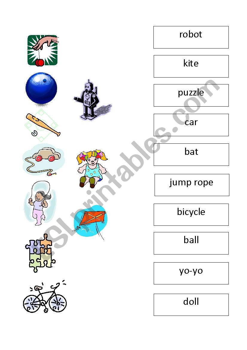 Toys picture to word matching worksheet