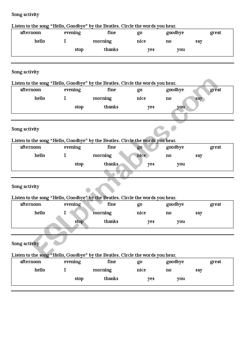 Song Activity - 