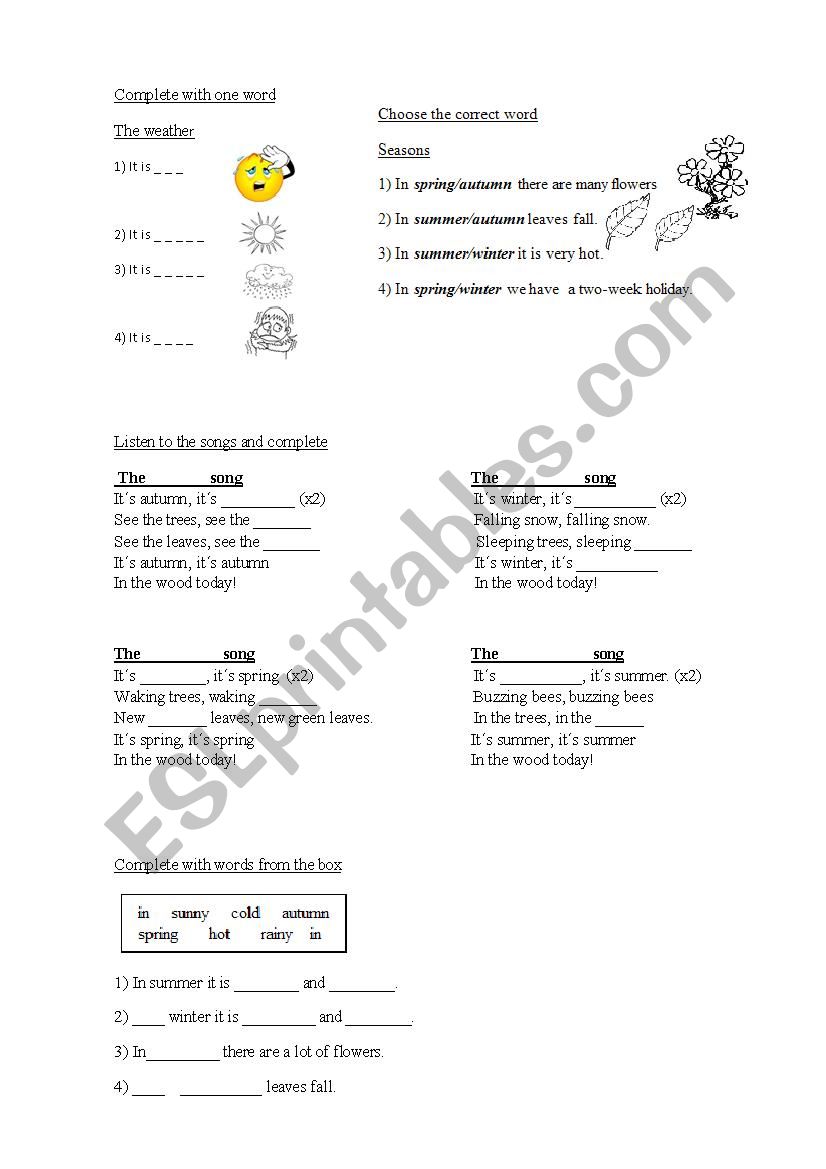 seasons worksheet