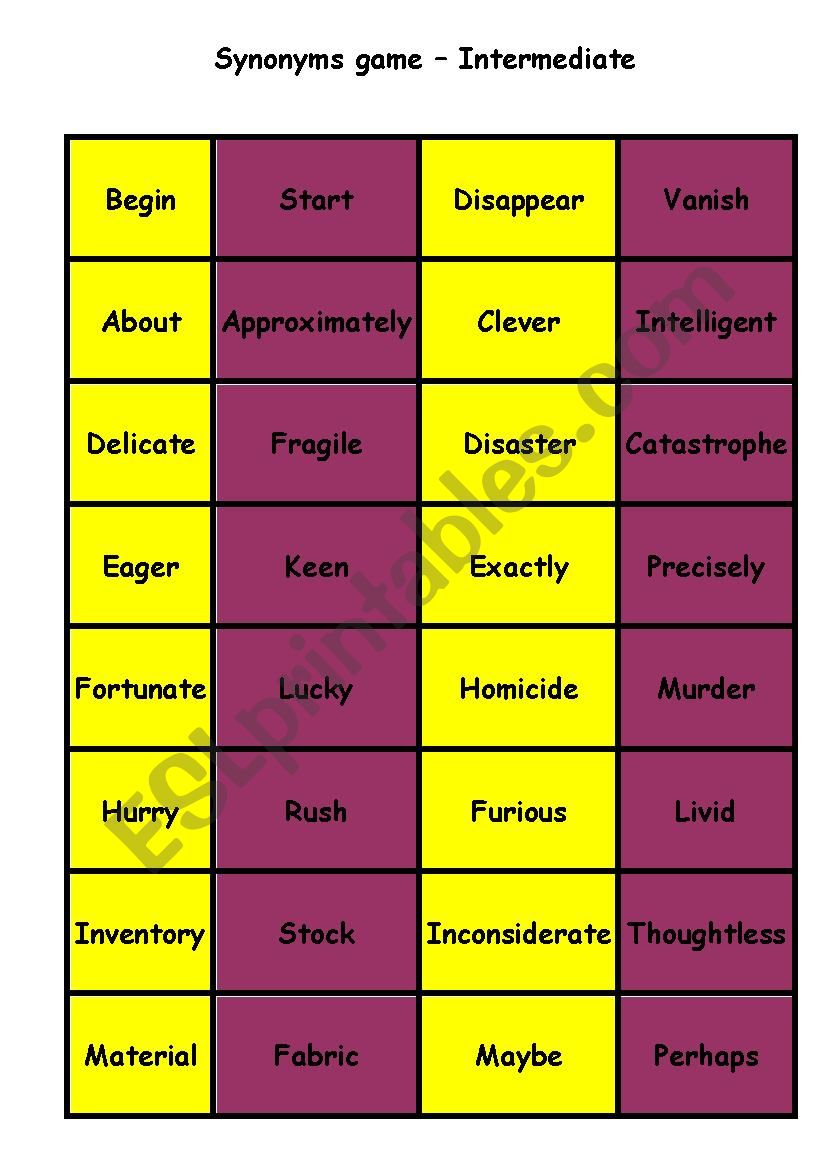 Synonyms matching cards - intermediate