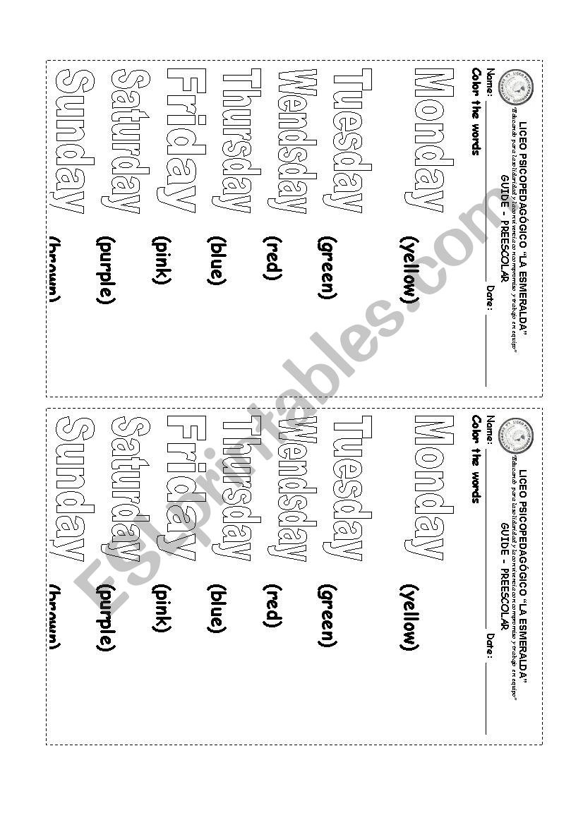 Days of the week worksheet