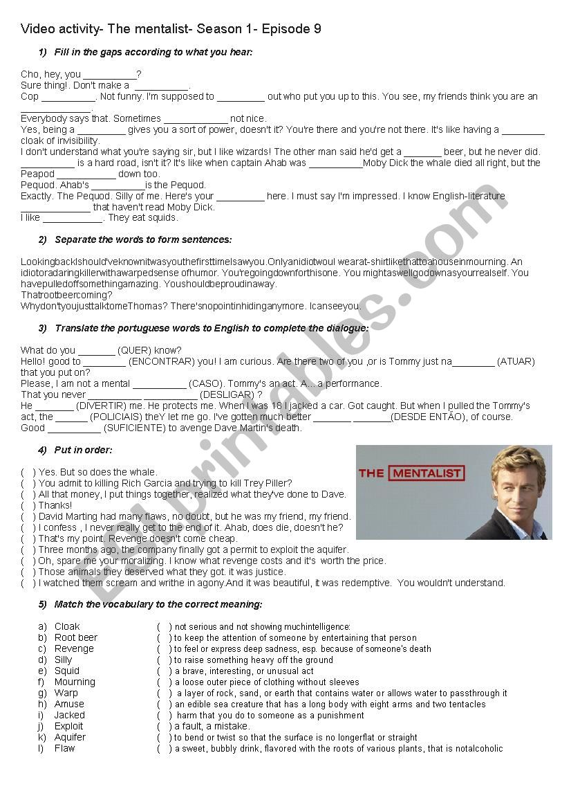 The mentalist Video activity worksheet