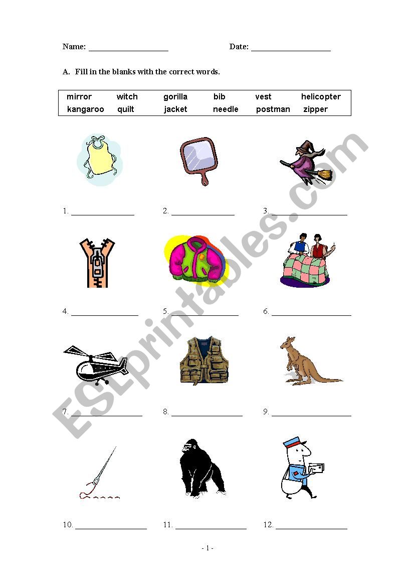 Vocabulary worksheet