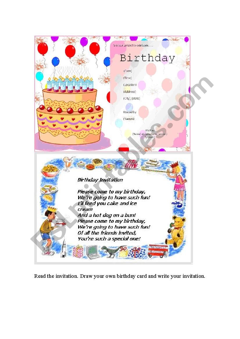 BIRTHDAY INVITATION (an exampleof a card + a poem for kids)