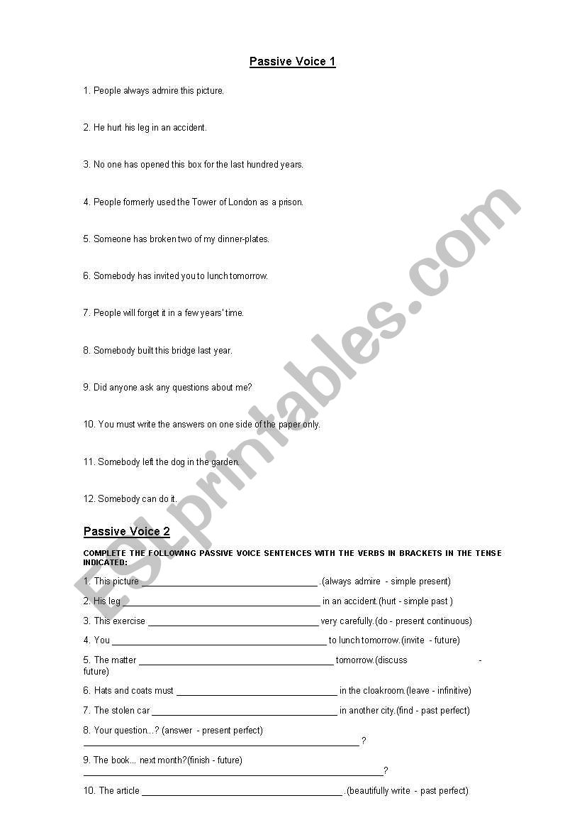 passive voice worksheet