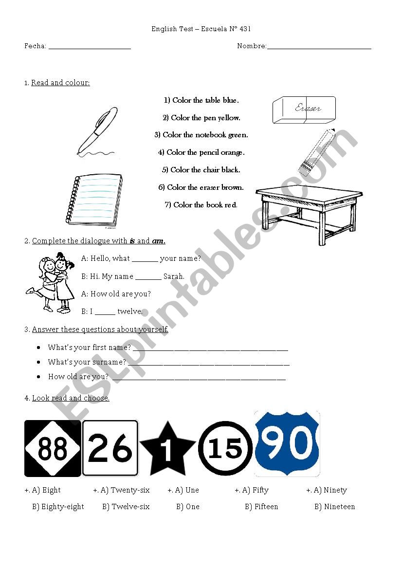 test 7th grade worksheet