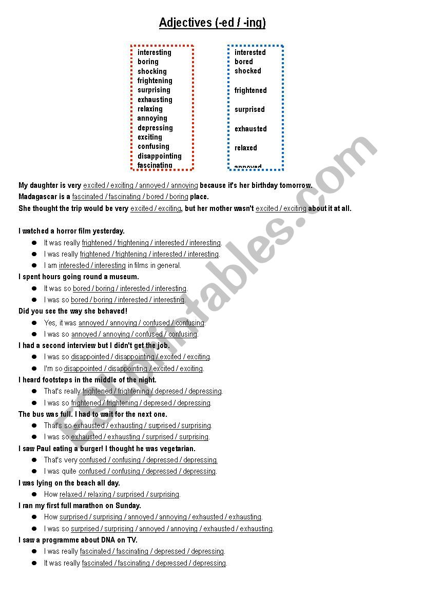 Adjectives (-ed / -ing) worksheet