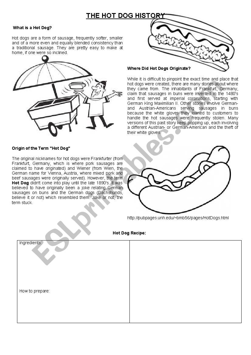 The Histoty of Hot Dog worksheet