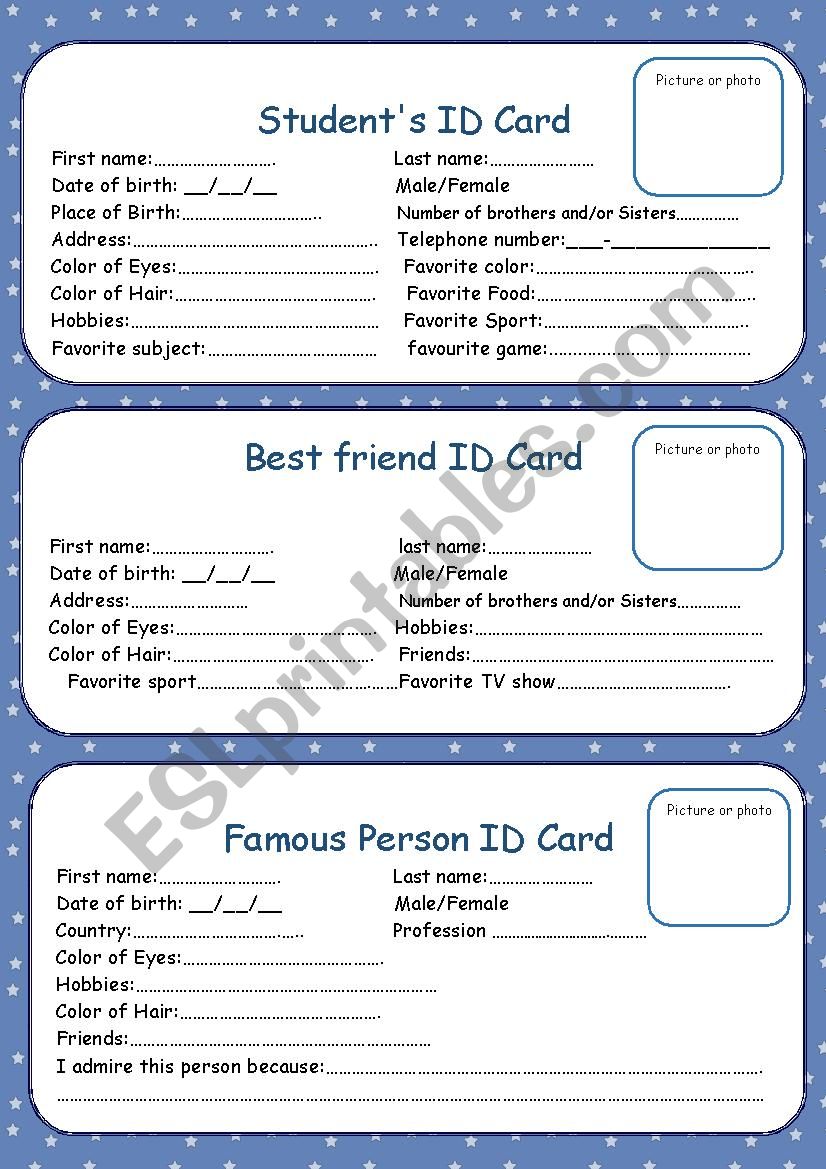 Students ID card worksheet