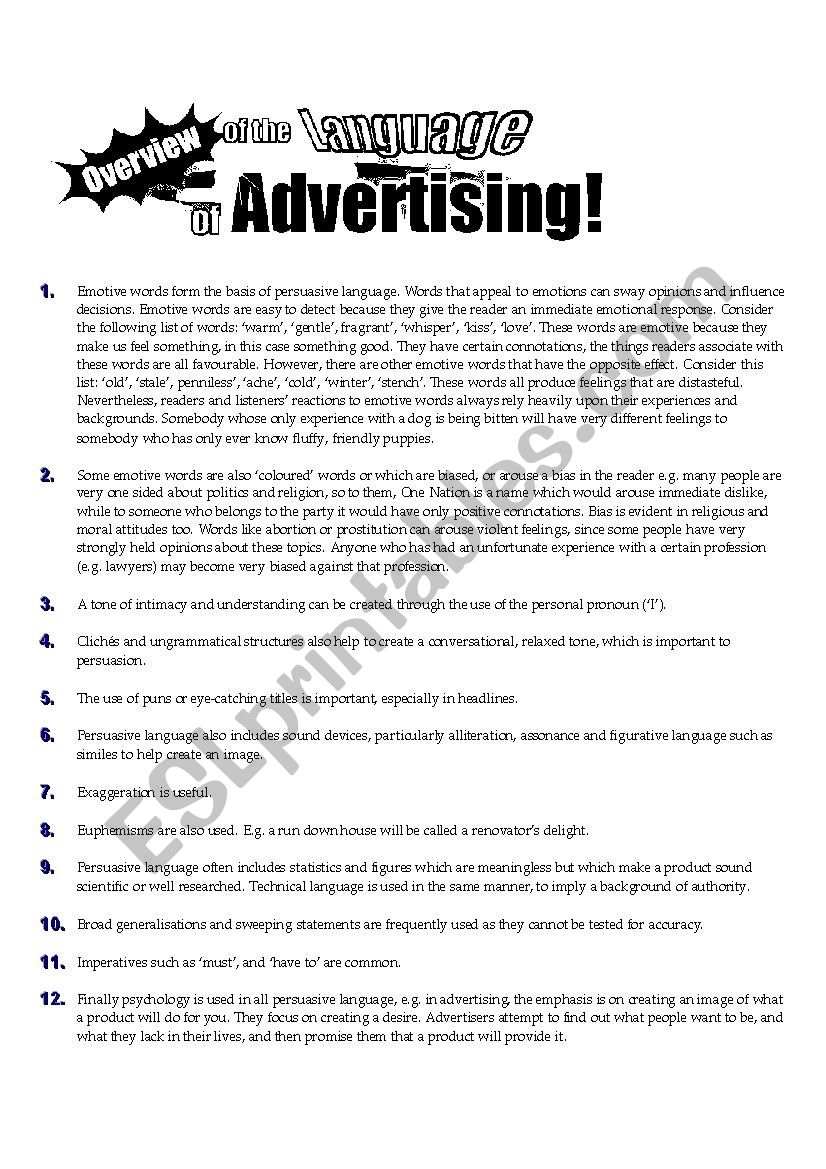 advertising words worksheet