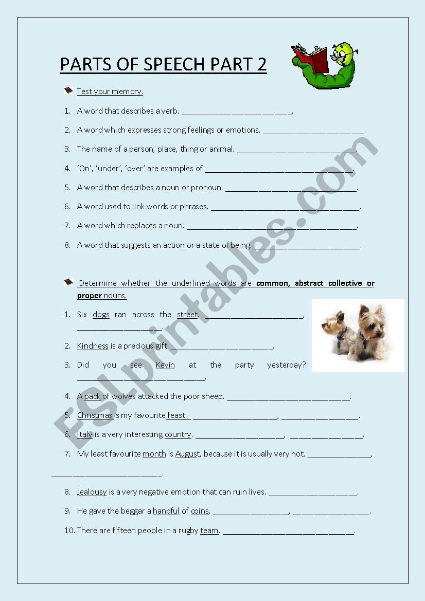 PARTS OF SPEECH PART 2 worksheet