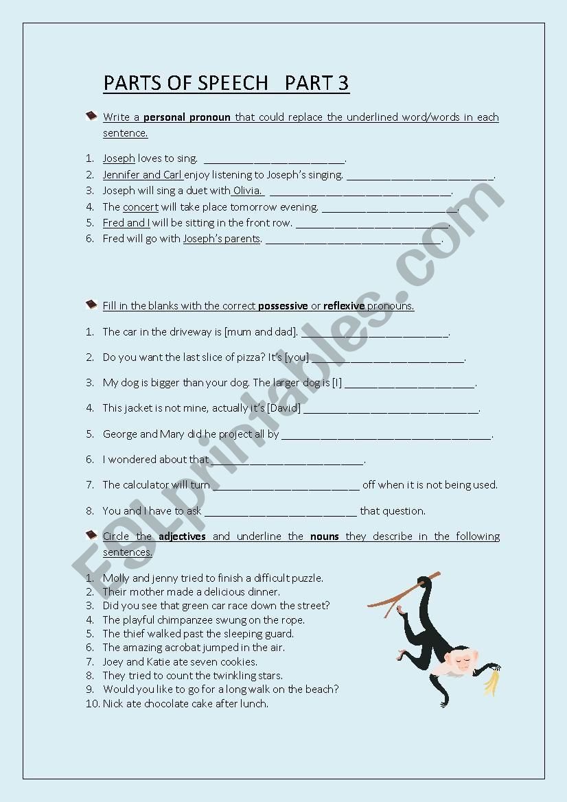 PARTS OF SPEECH PART 3 worksheet