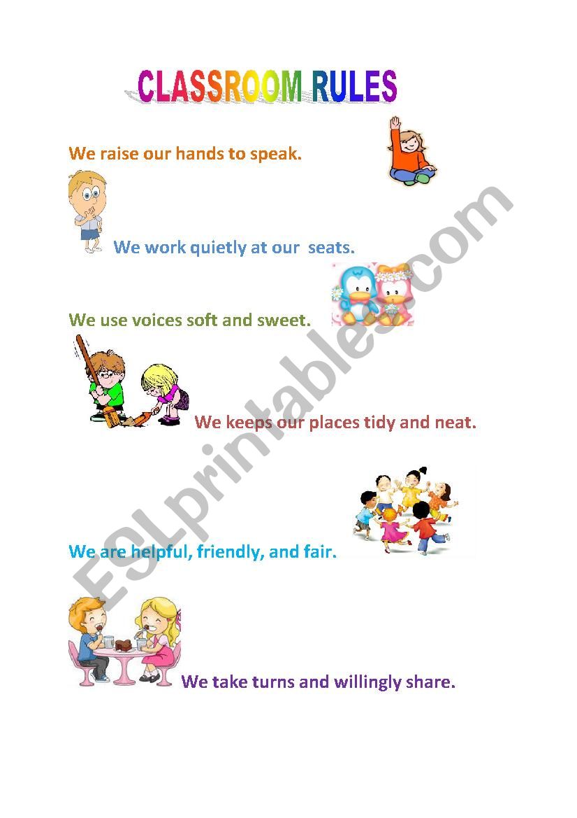 Classroom rules rhyme worksheet