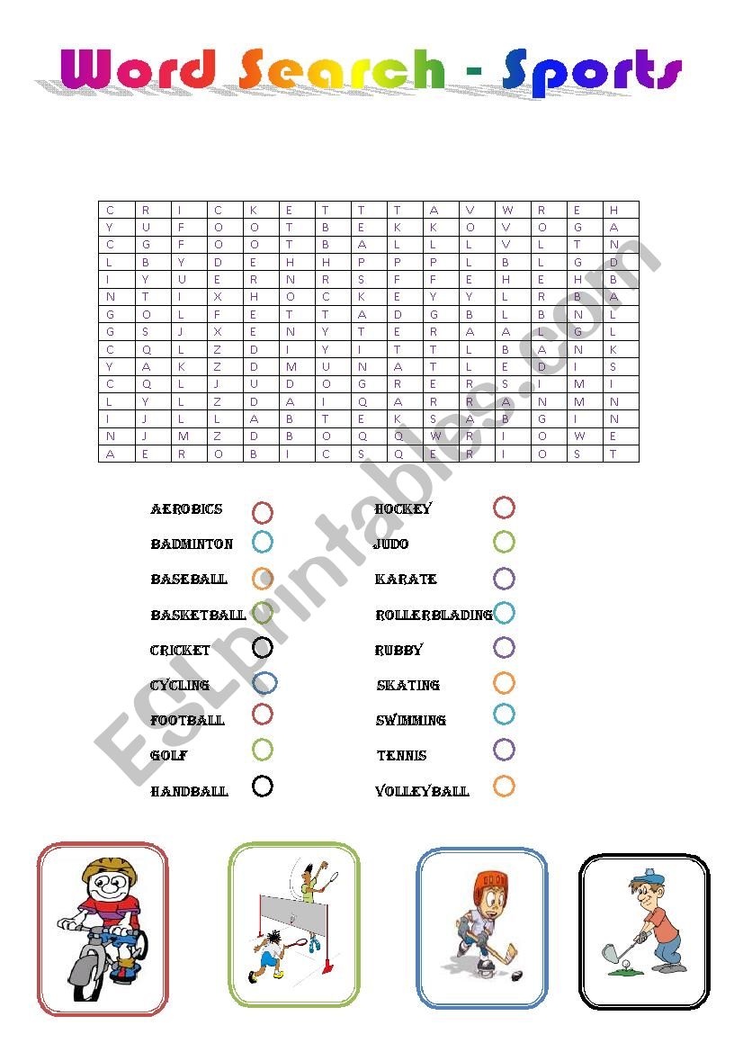 WORDSEARCH - SPORTS worksheet
