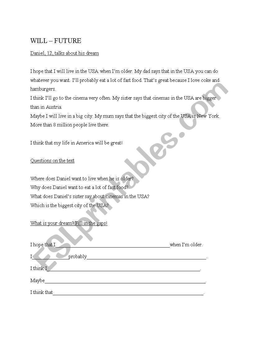 Will-Future worksheet