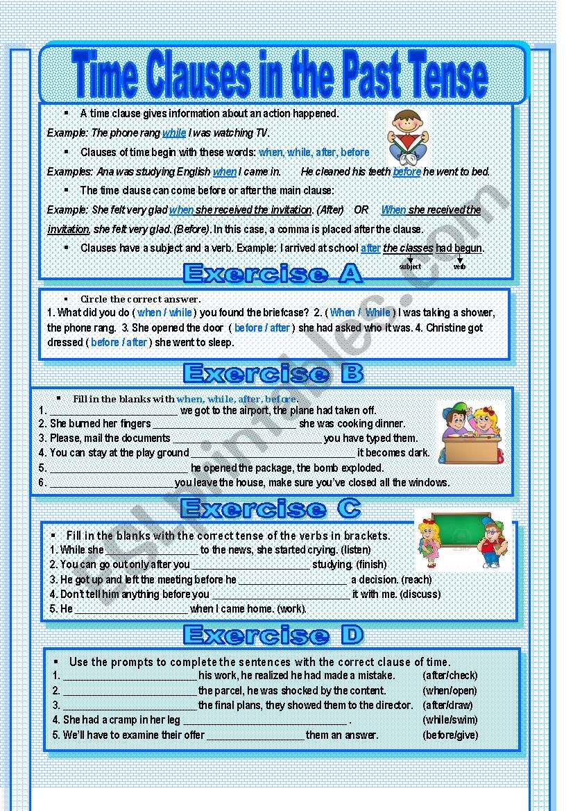 Past Time Clauses worksheet