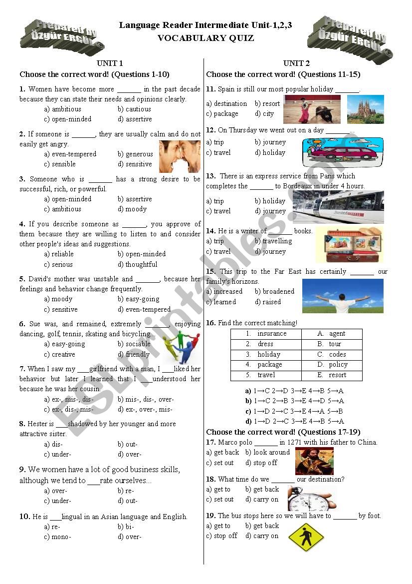 Vocabulary Quiz for Language Reader Int Unit-1,2,3