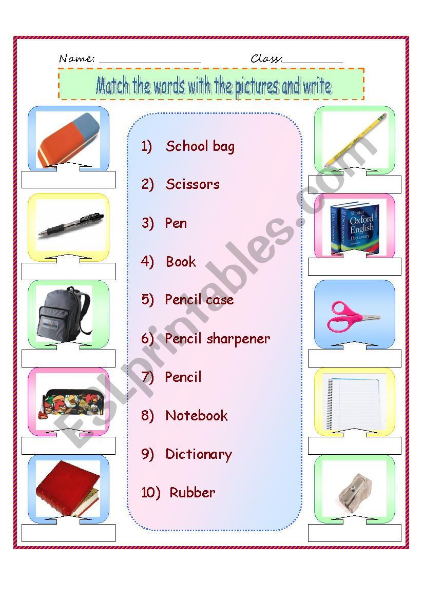 Classroom objects worksheet