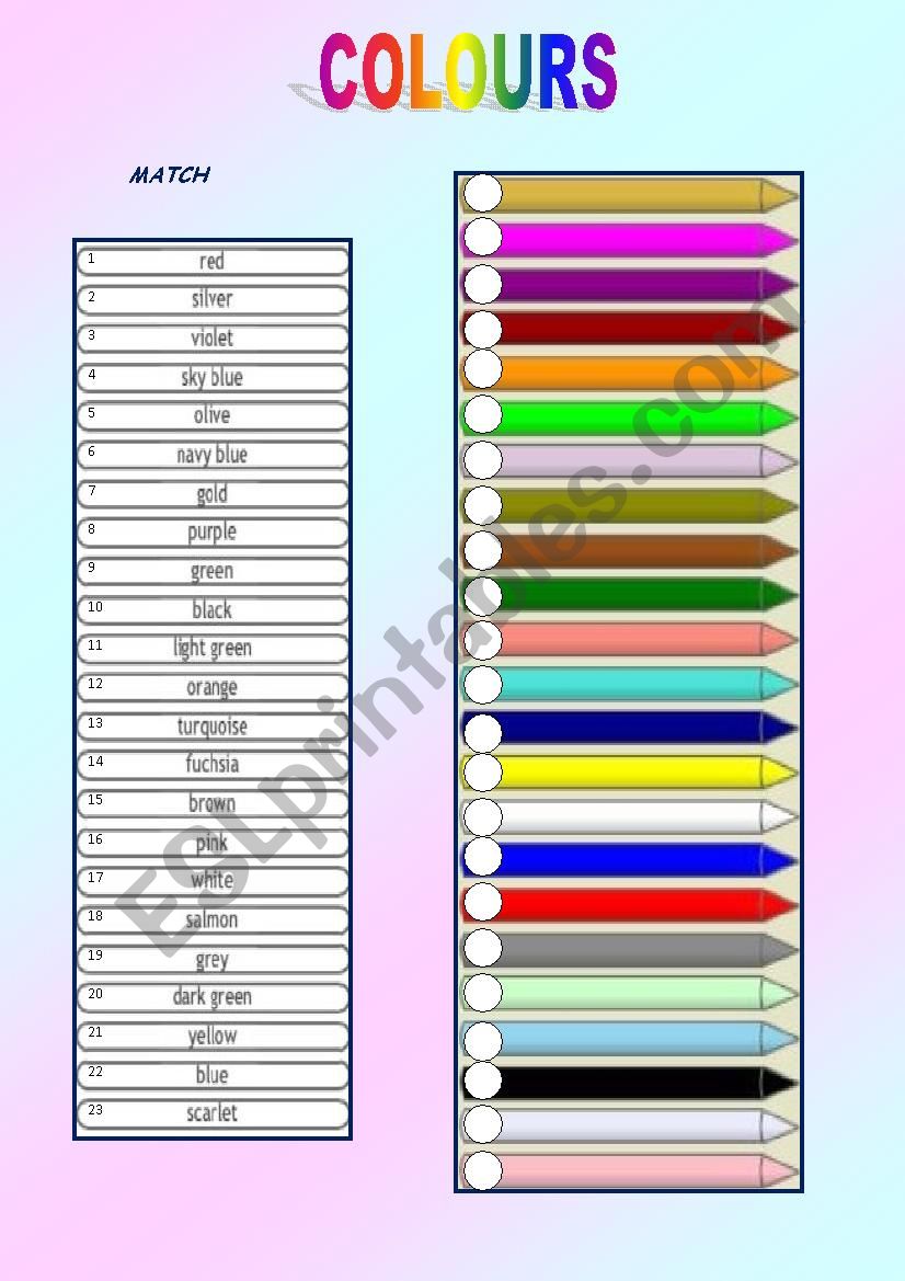 COLOURS worksheet