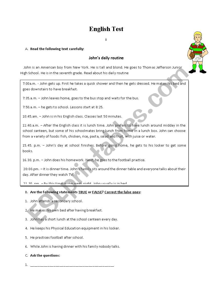 English Test 7th grade worksheet
