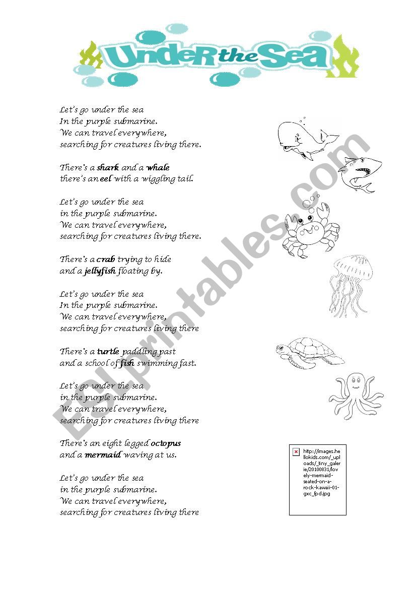 Under the sea song worksheet