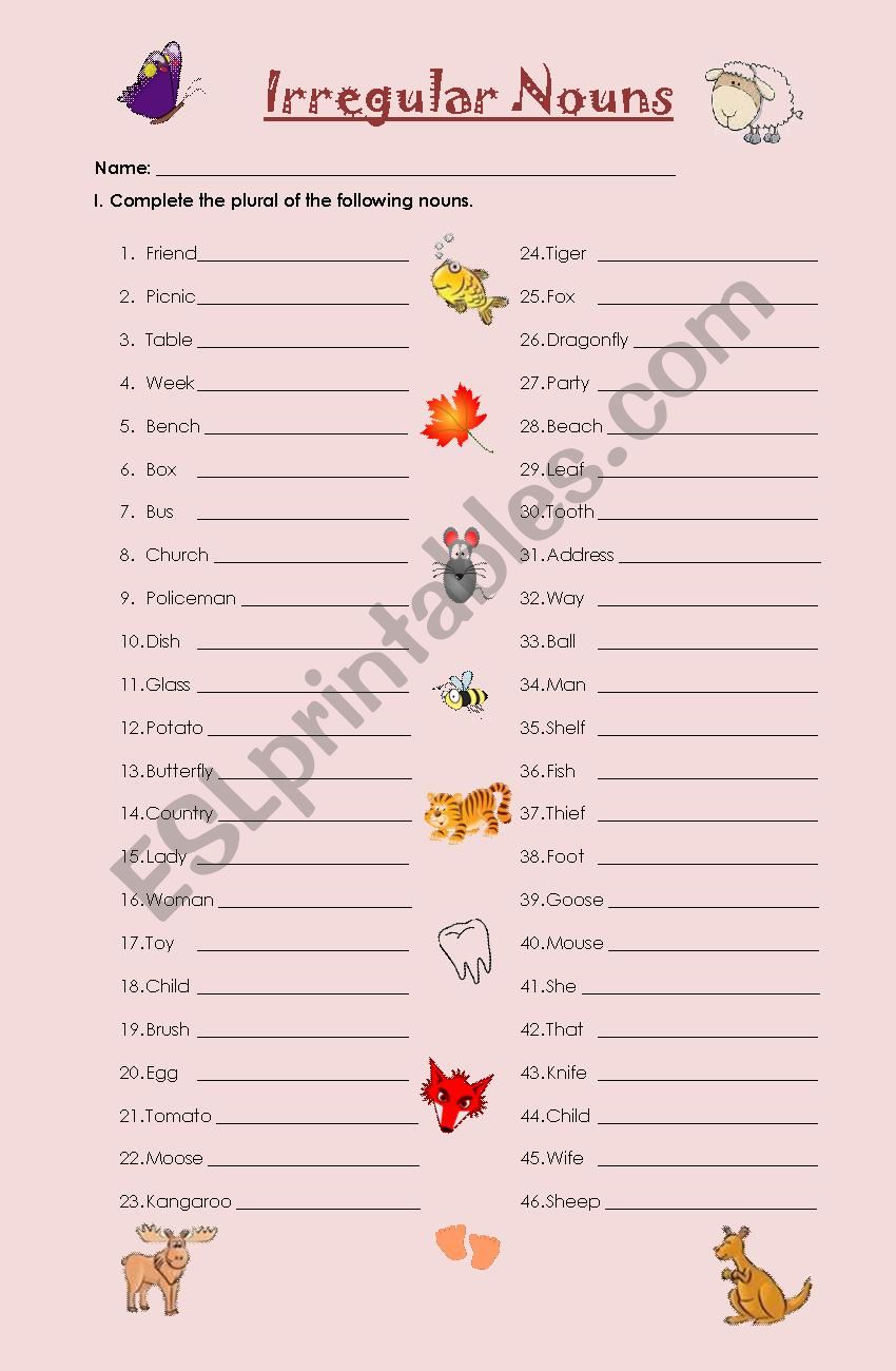 Irregular Plurals worksheet