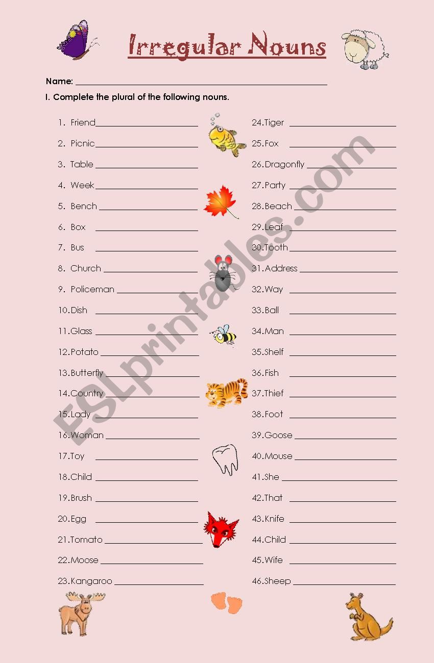 Irregular Plurals worksheet