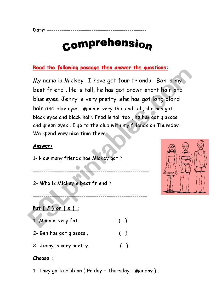 comprehension worksheet