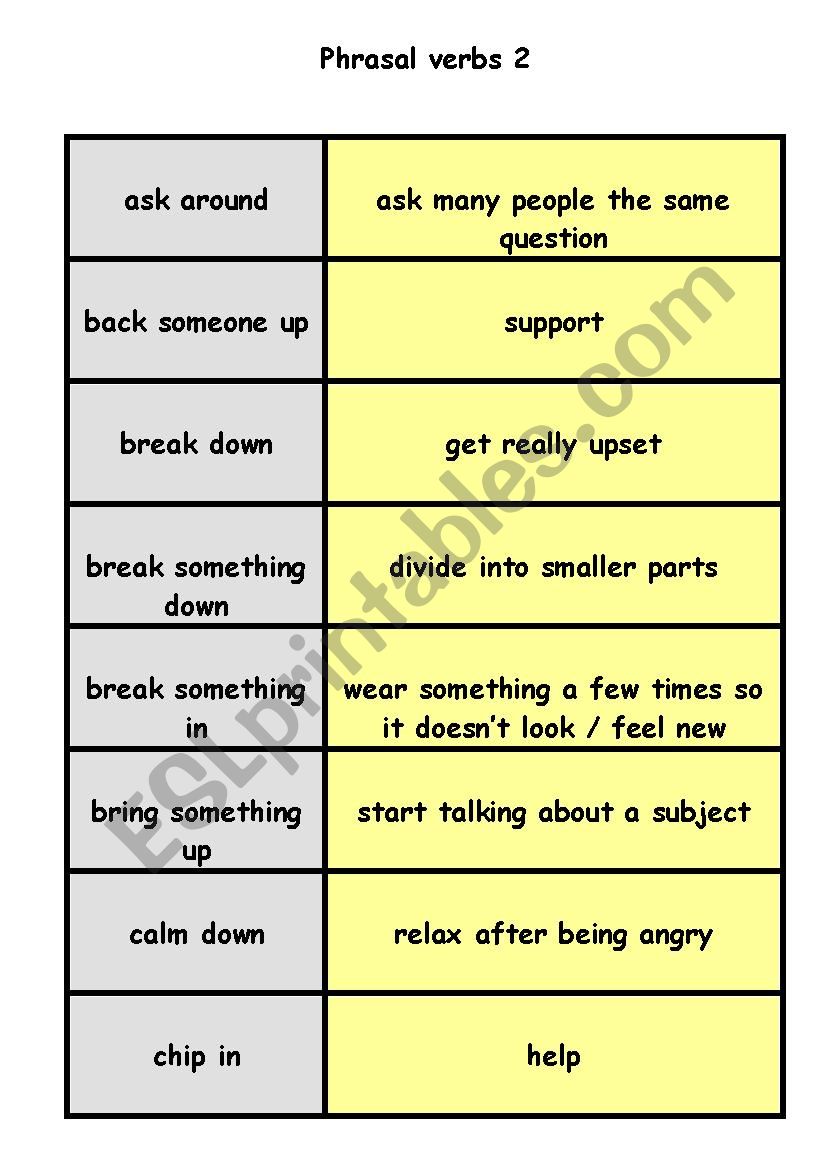 Phrasal verbs matching cards 2