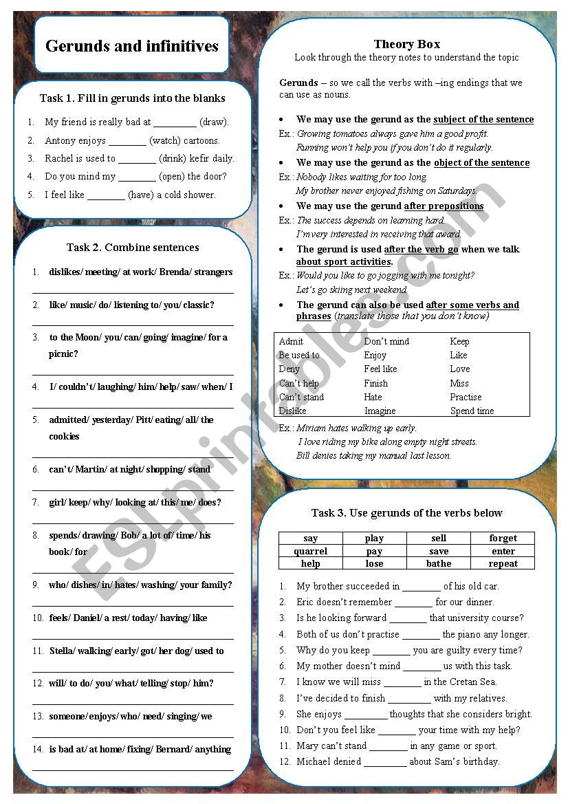 Gerunds and Infinitives (with THEORY and KEYS) Gerunds and Infinitives (with THEORY and KEYS)