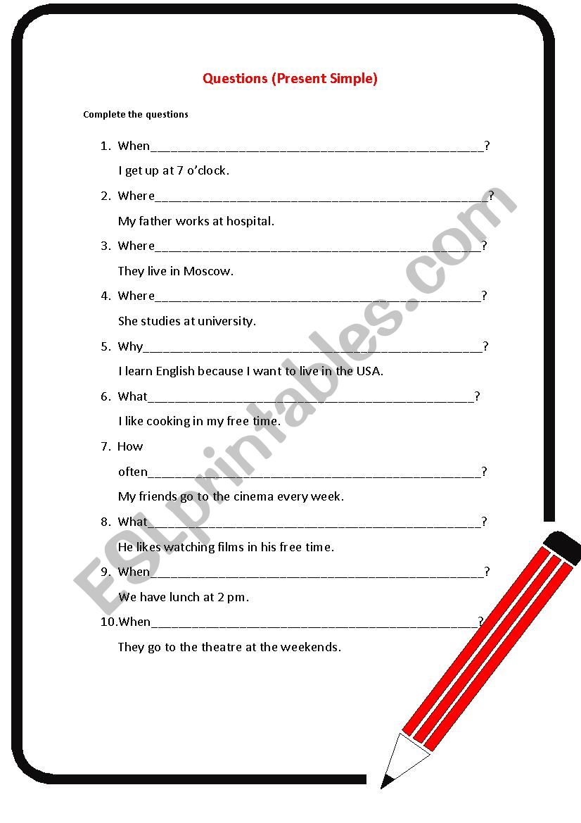 Ouestions (Present Simple) worksheet